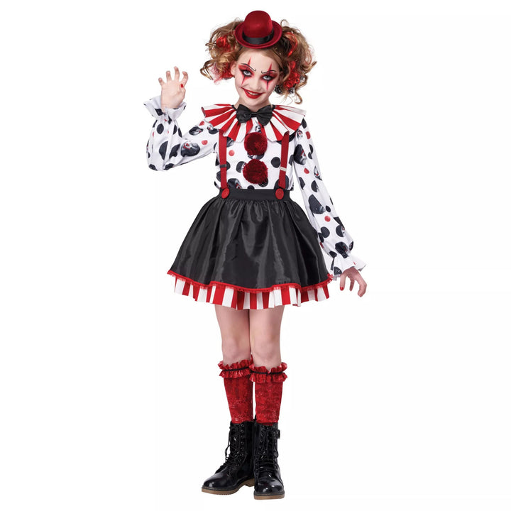 Girl Clown Costume with Striped Overall and Funny Accessories Mune Fashion