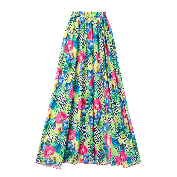 Women Flower Pattern Swimsuit and Skirt Set Mune Fashion