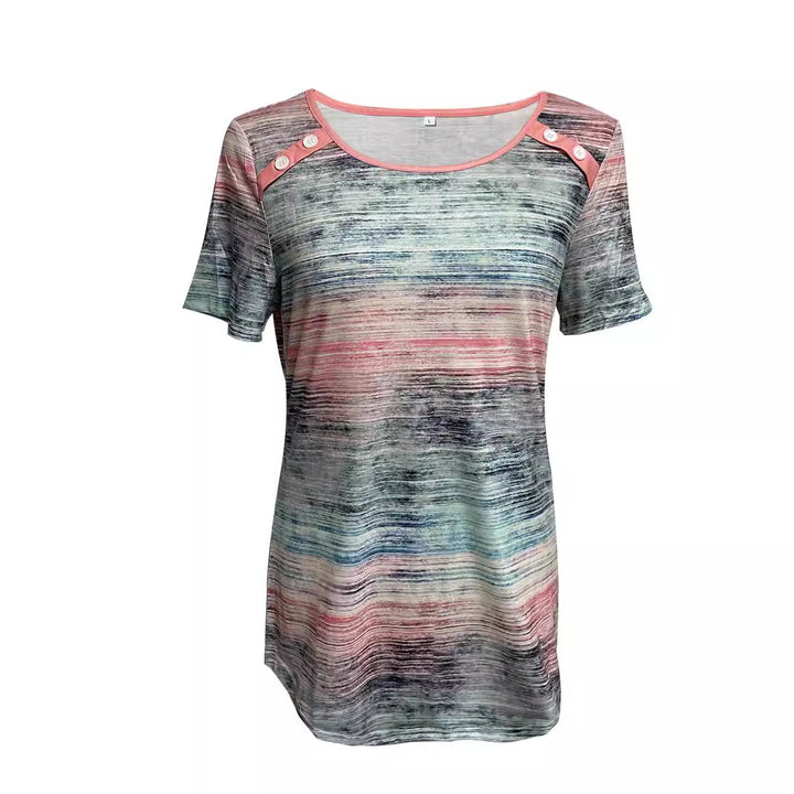 Women nan lightweight jersey long shirt with horizontal brush print and shoulder button detail Mune Fashion