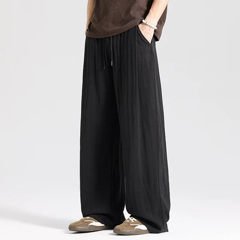 Men's wide linen pants in oversized style with drawstring and side pockets Mune Fashion