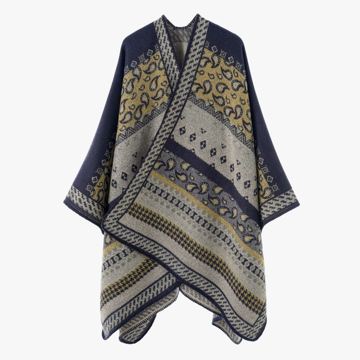 Women's Knit Cape in Paisley Jacquard with Asymmetric Hem Mune Fashion