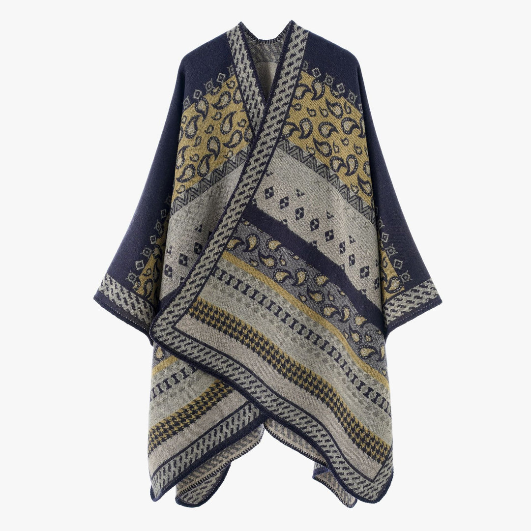 Women's Open Jacquard Cape with Paisley and Ethno Motif Mune Fashion