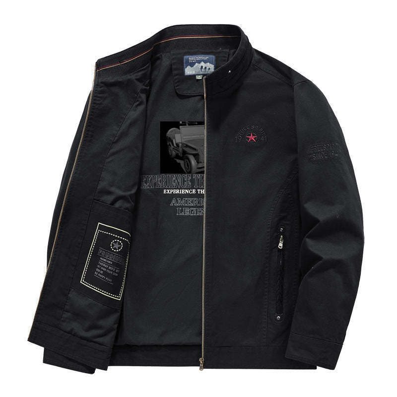 Men's Lightweight Transition Jacket with Stand Collar, Front Zipper and Inner Graphic Mune Fashion