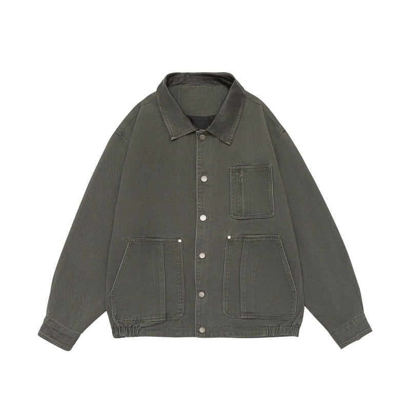 Men's Boxy Canvas Field Blouson with Snap Button Placket and Large Utility Pockets Mune Fashion