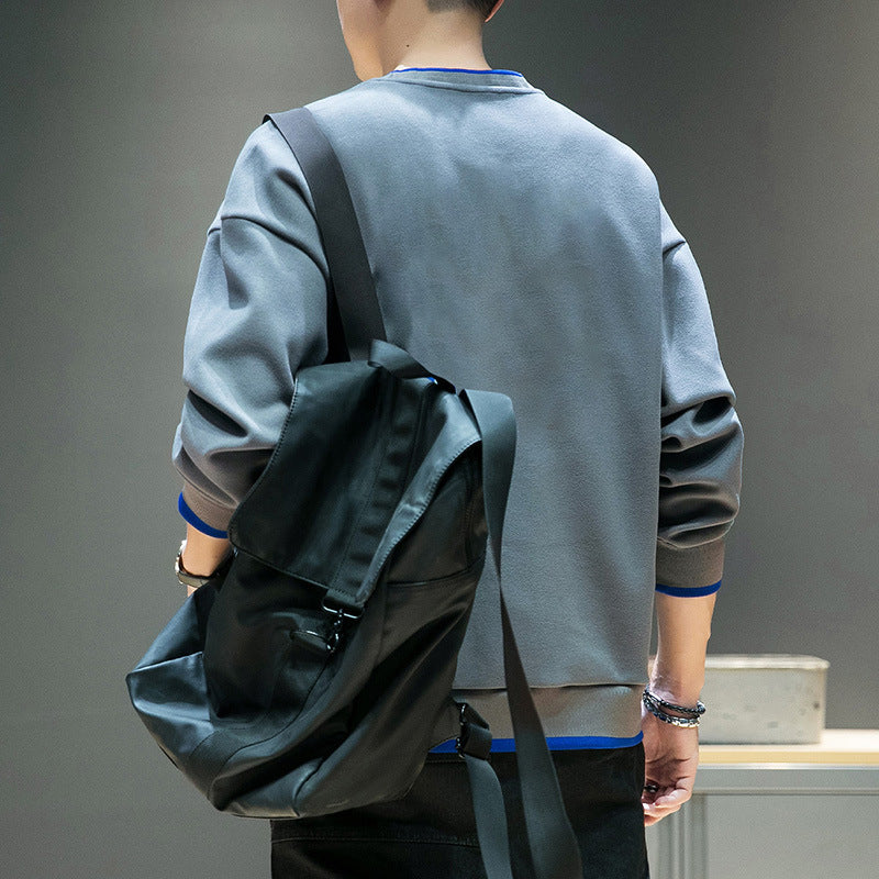 Men's relaxed sweatshirt with contrast piped cuffs and clean round neck Mune Fashion