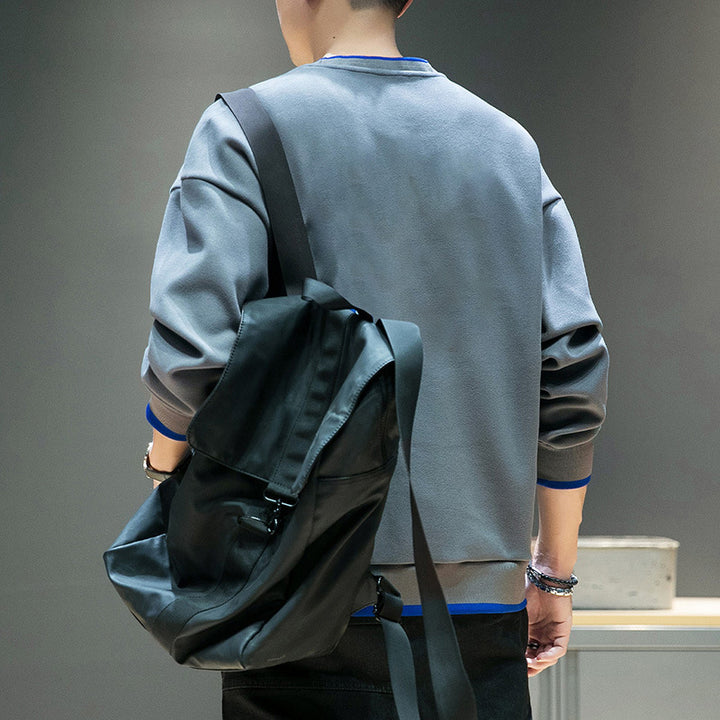 Men's relaxed sweatshirt with contrast piped cuffs and clean round neck Mune Fashion