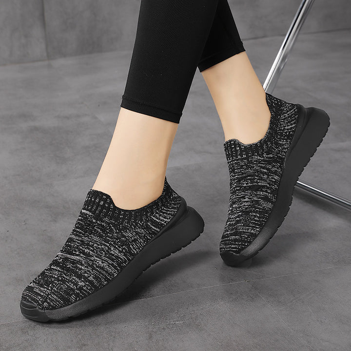 Women nan sock-like comfort slippers with textured knit upper material and cushioned EVA wedge sole Mune Fashion