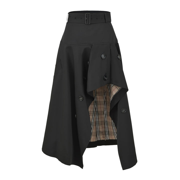 Women's Asymmetrical Trench Skirt with Waist Belt and Decorative Buttons Mune Fashion