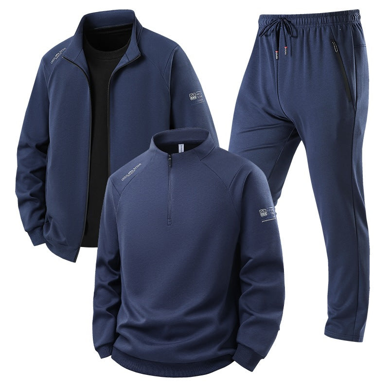 Men's Three-Piece Thermal Training Set with Half-Zip Pullover, Zip Jacket, and Jogging Pants Mune Fashion