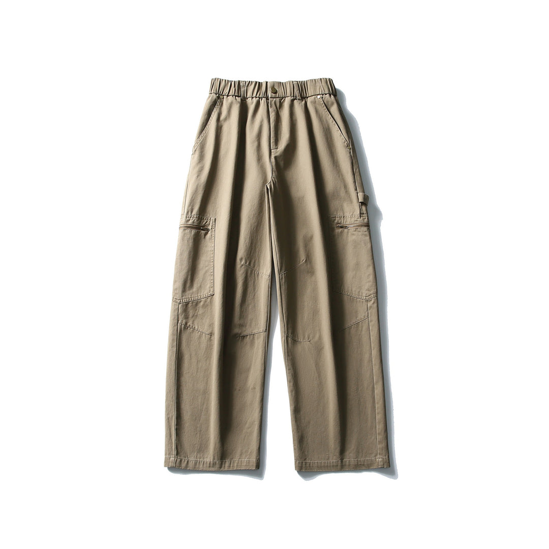 Women's Utility Cargo Pants with Wide Leg, High Elastic Waistband and Zipper Pockets Mune Fashion