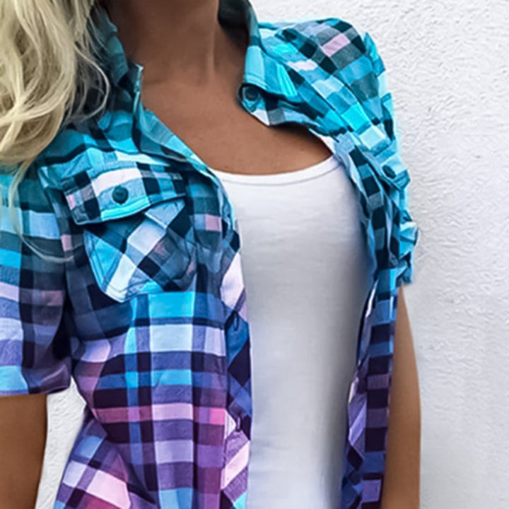 Women's long cut Karo shirt with applied breast pockets and casual summer fit Mune Fashion