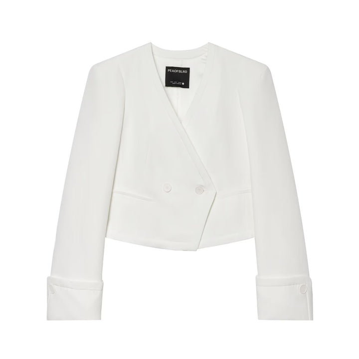 Women cropped double-breasted blazer with V-neck and cuffed sleeves Mune Fashion