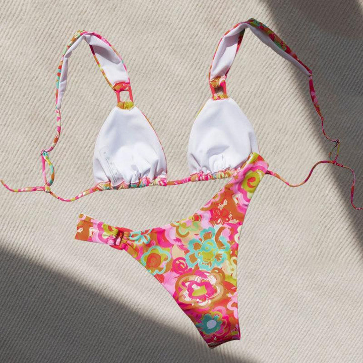 Women Triangle Bikini with colorful flower pattern and adjustable straps Mune Fashion