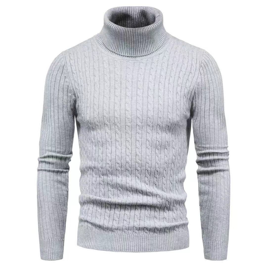Men's slim turtleneck sweater with cable structure, fine rib knit and elastic cuffs Mune Fashion