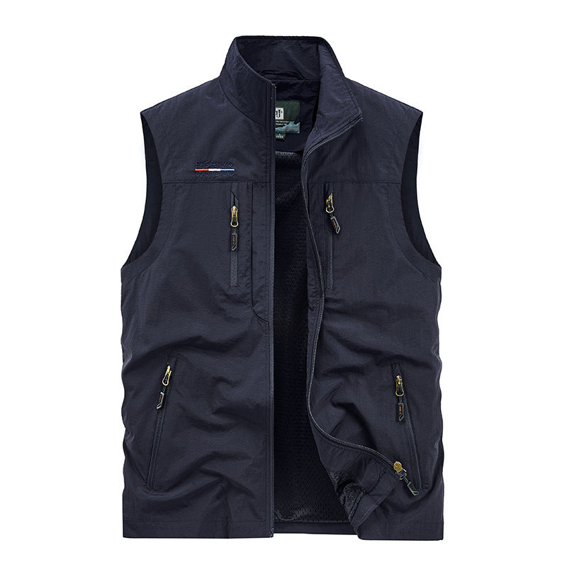 Men's nan multifunctional outdoor vest with mesh inner lining, multiple zippered pockets, and high stand-up collar Mune Fashion