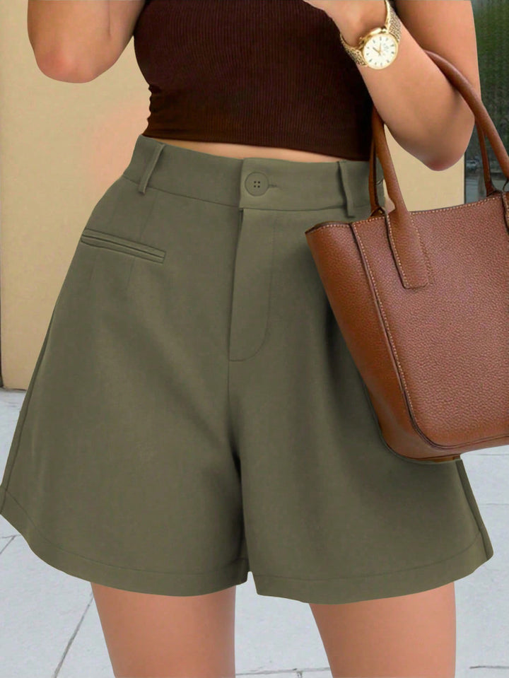Women Elegant High-Waist Culotte Shorts with Pleats and Piped Pockets Mune Fashion