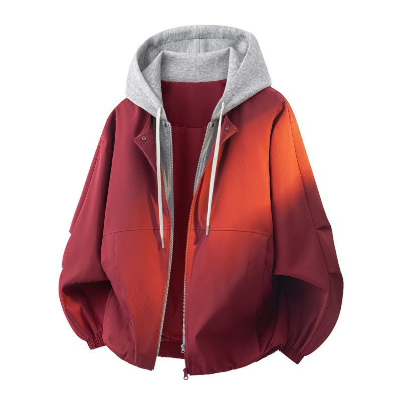 Men's Oversize Layered Look Bomber Jacket with Contrasting Hooded Inner Jacket and Elastic Hem Mune Fashion