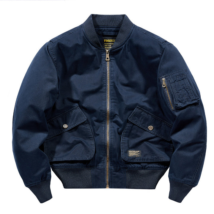 Men's Canvas Bomber Jacket in Utility Style with Arm Pocket and Large Flap Pocket Design Mune Fashion