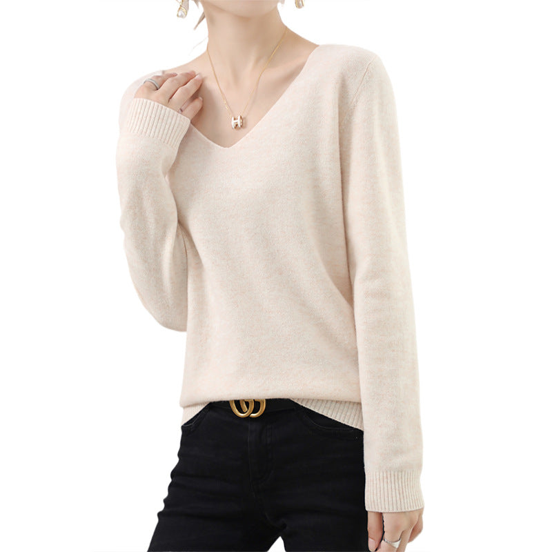 Ladies V-neck pullover in cashmere look with casual fit and ribbed cuffs Mune Fashion