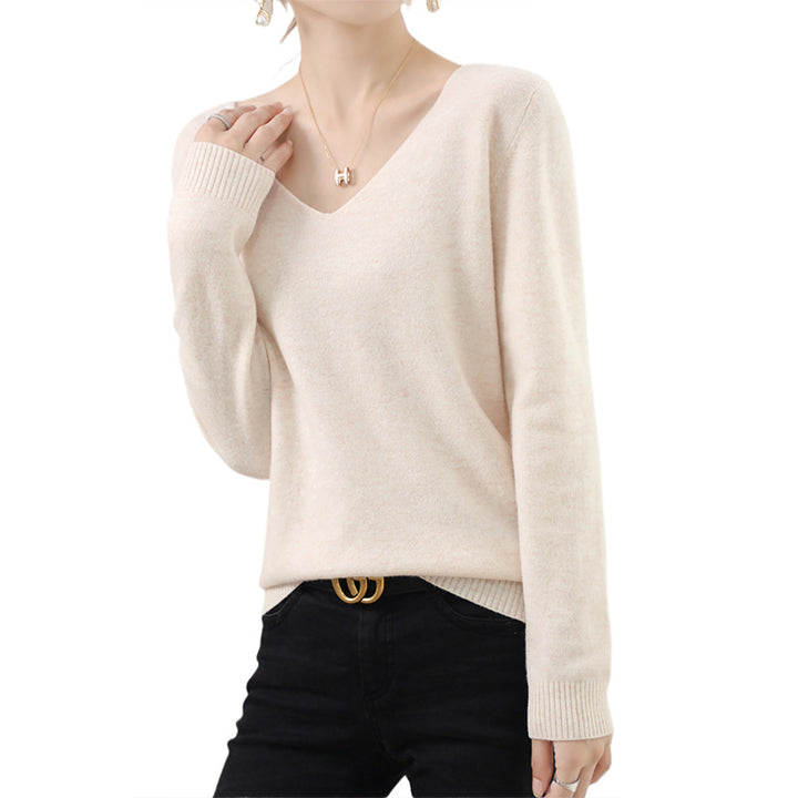 Ladies V-neck pullover in cashmere look with casual fit and ribbed cuffs Mune Fashion