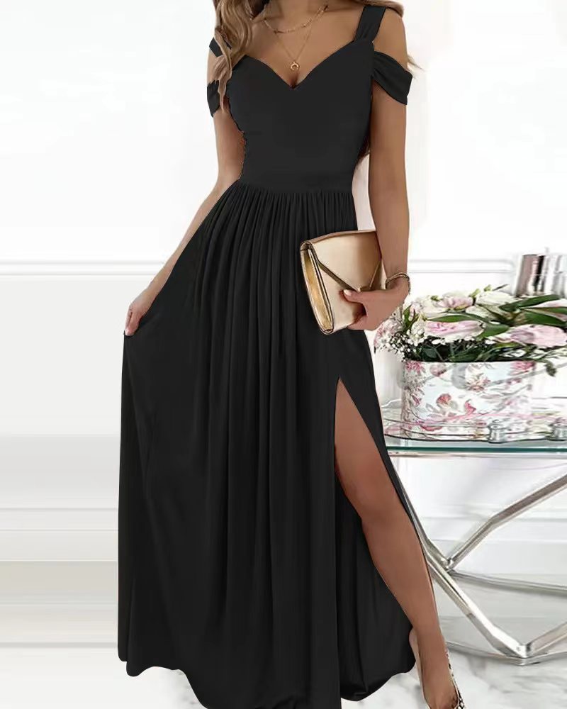 Women’s Maxi Dress with Charming Neckline and Asymmetrical Slit Mune Fashion