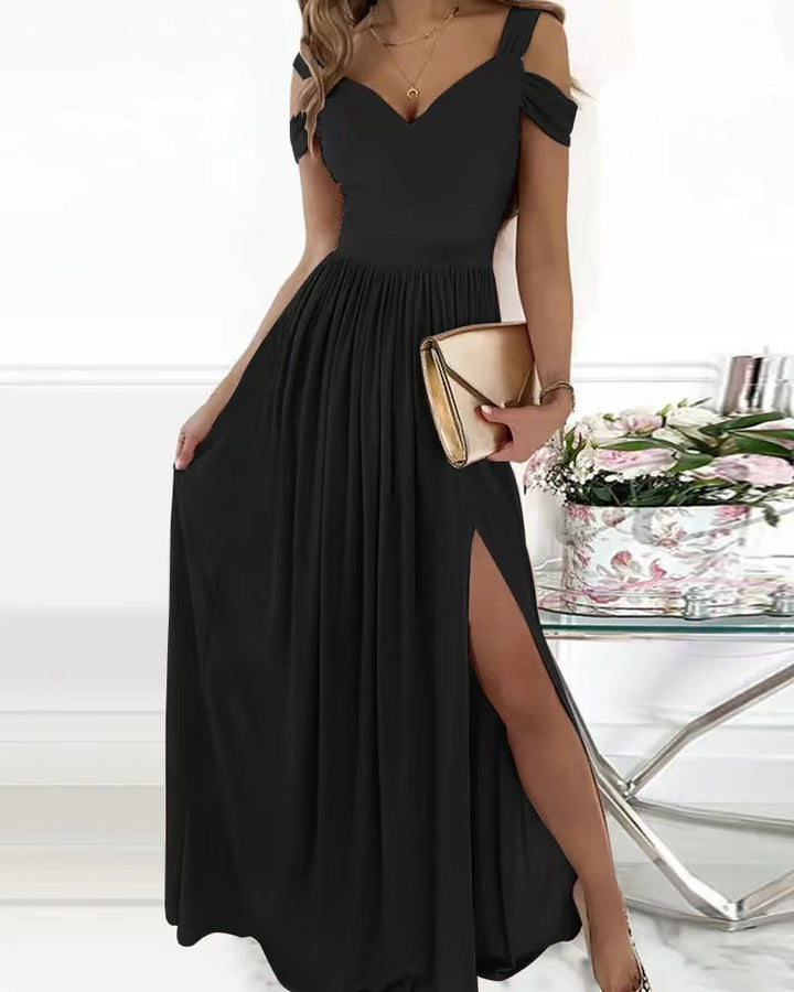 Women’s Maxi Dress with Charming Neckline and Asymmetrical Slit Mune Fashion