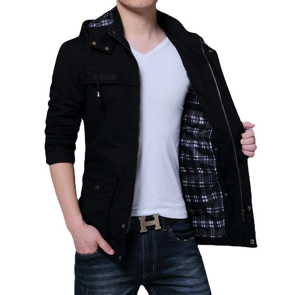 Men's Urban Cotton Blend Hooded Jacket with Cargo and Zipper Pockets Mune Fashion