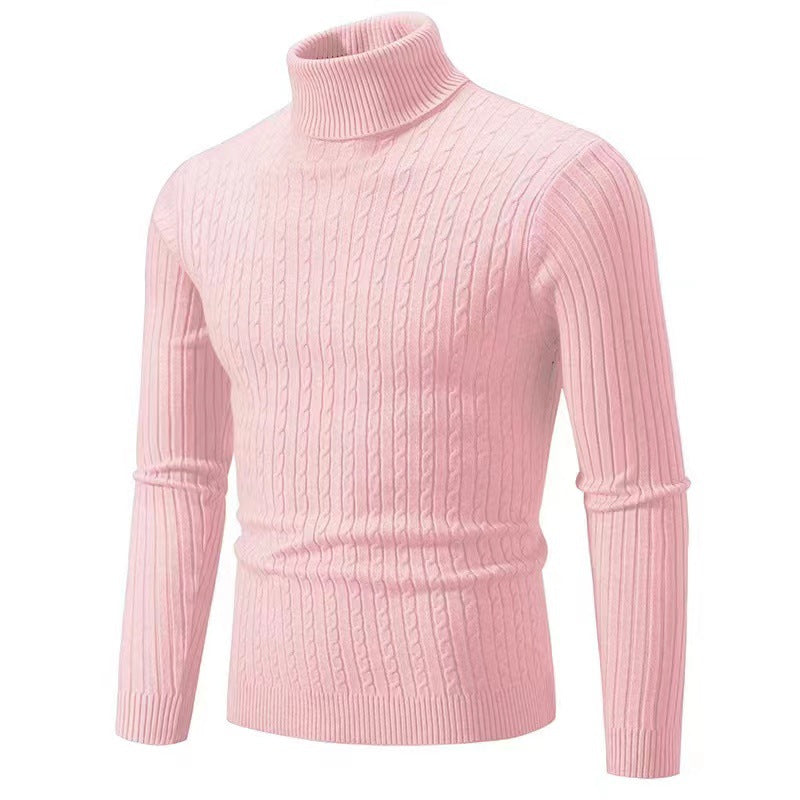 Men's ribbed turtleneck sweater with cable knit pattern and form-fitting slim-fit silhouette Mune Fashion