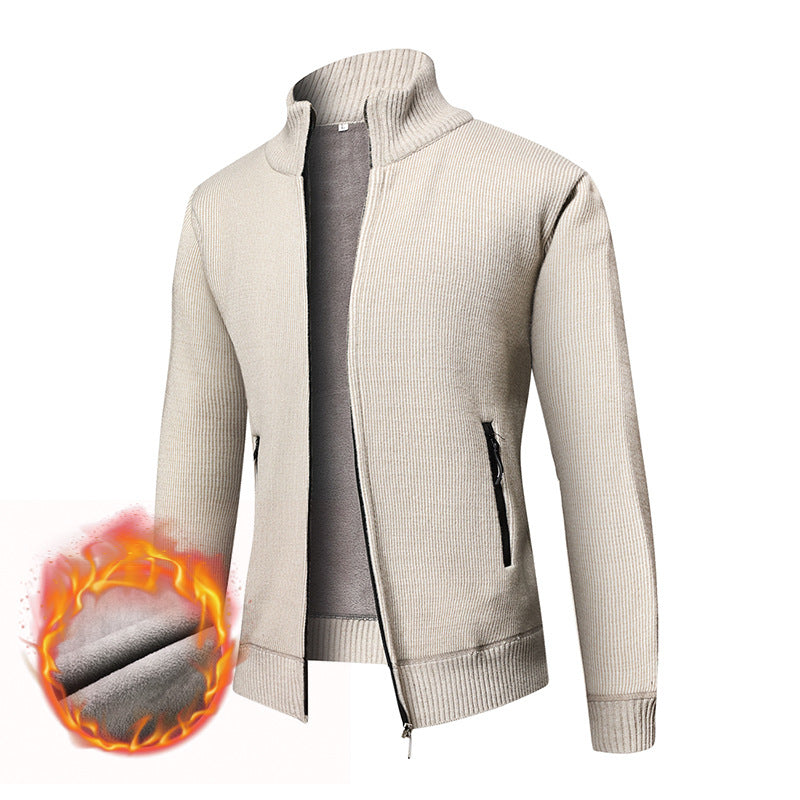 Men's Thermally Insulated Cardigan with Stand-Up Collar and Microfleece Interior Lining Mune Fashion