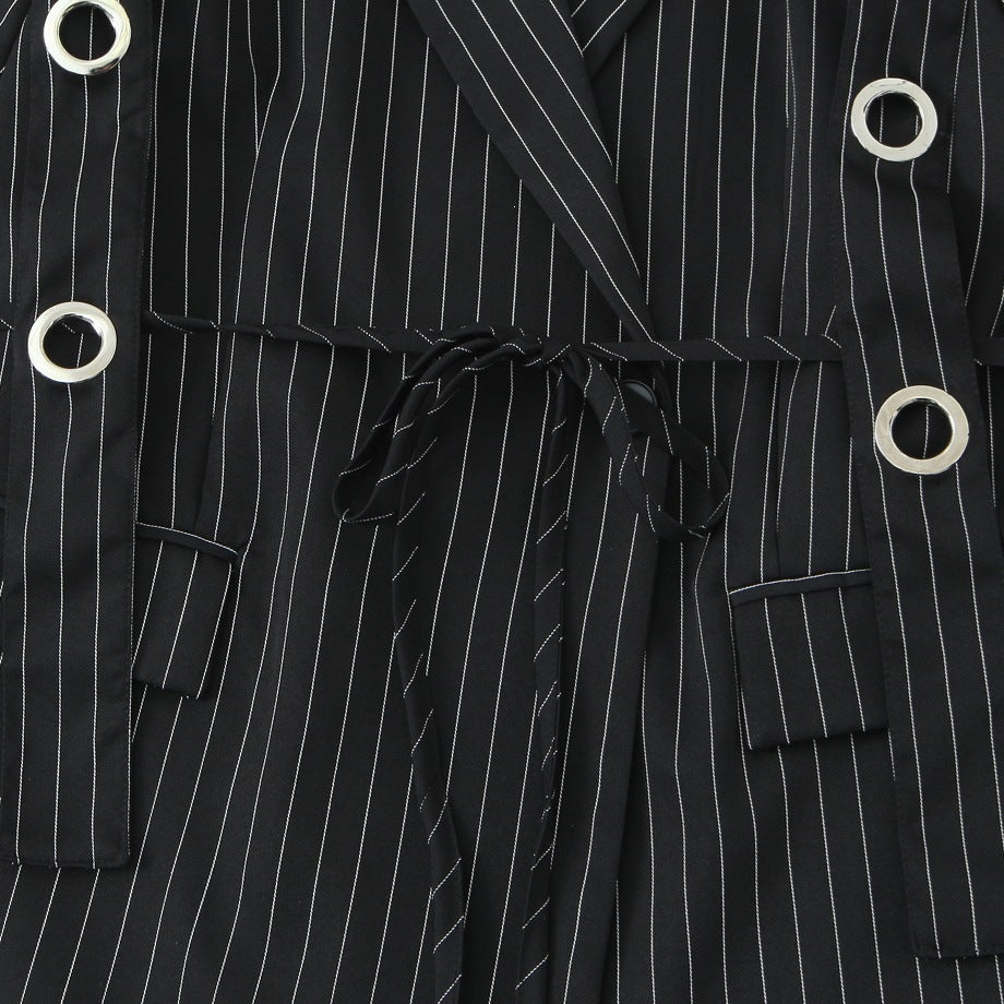 Women pinstripe blazer with eyelet application and drawstring Mune Fashion