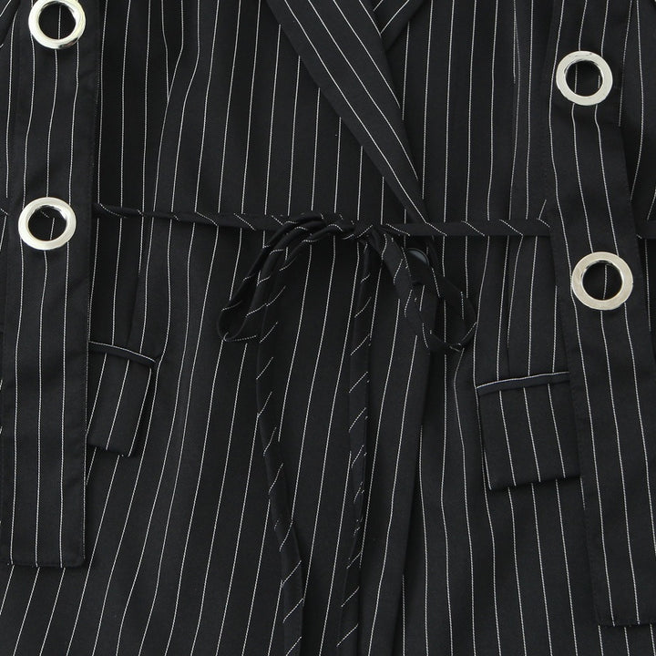 Women pinstripe blazer with eyelet application and drawstring Mune Fashion