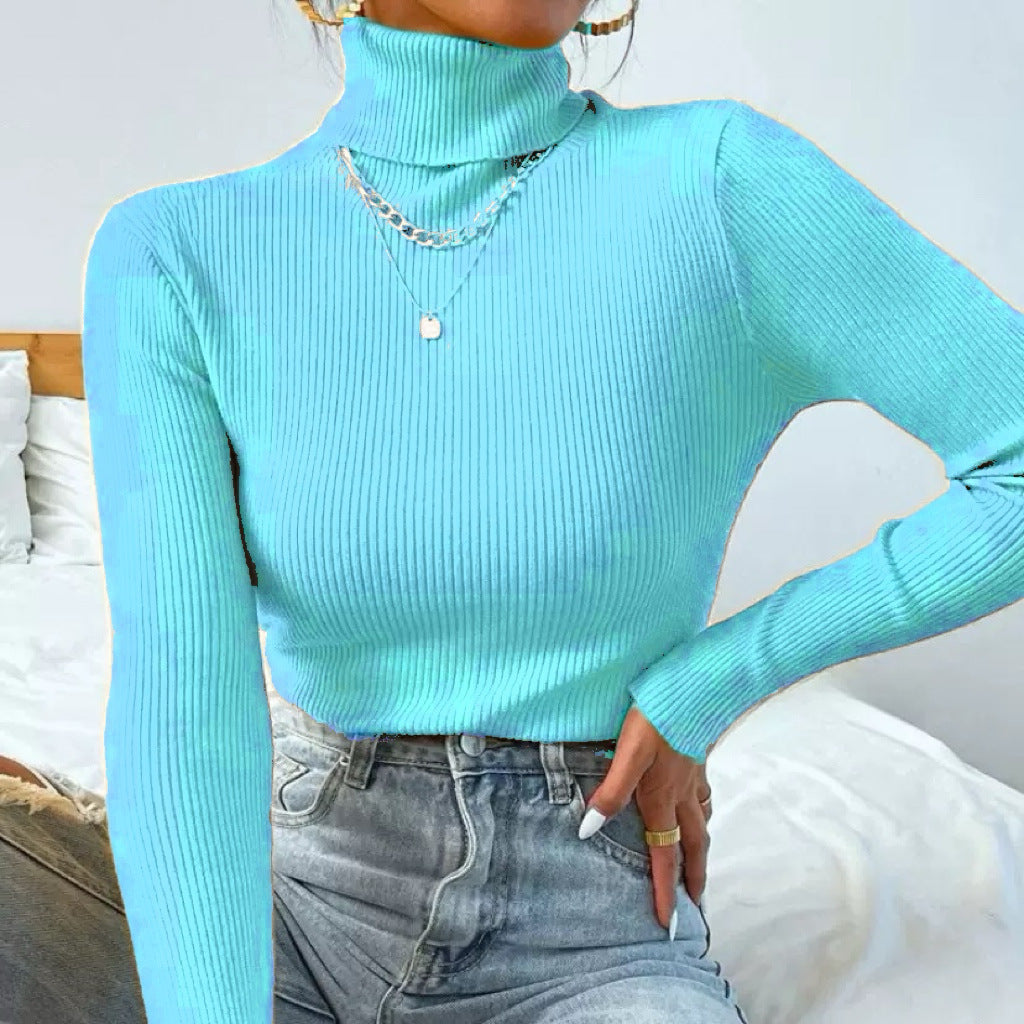 Women's Elegant Turtleneck Sweater with Fine Ribbed Texture Mune