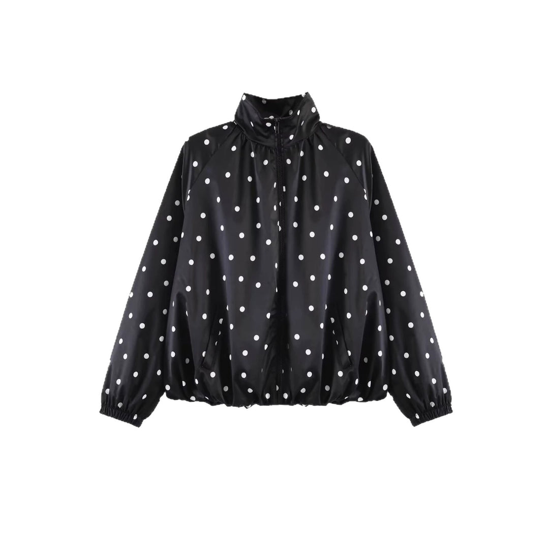Women's lightweight water-repellent bomber jacket with stand collar and dot print Mune Fashion