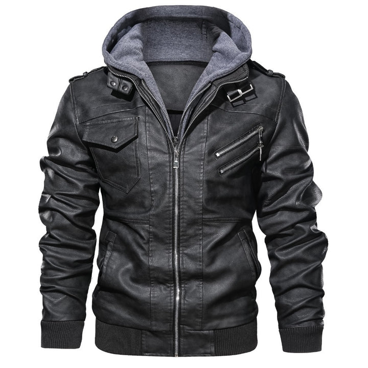 Men's Fashion Faux Leather Jacket with Removable Hood Mune Fashion 1788417814