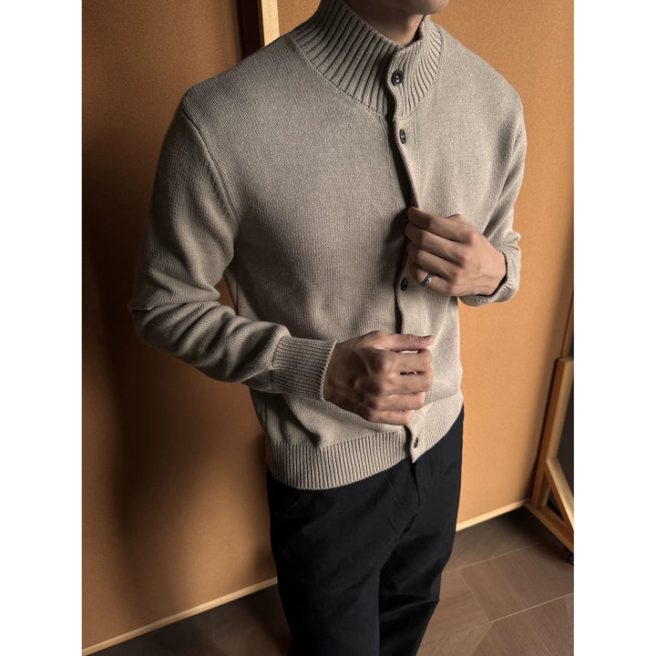 Men's Fashionable Knit Sweater with Stand-up Collar and Button Placket Mune Fashion