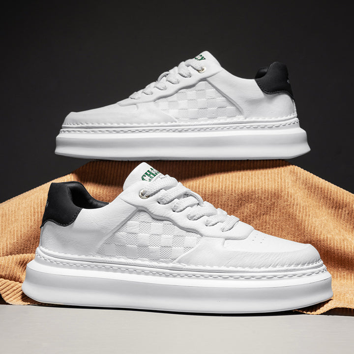 Unisex Voluminous Low Sneakers with Embossed Checkerboard Pattern and Padded Heel Collar Mune Fashion