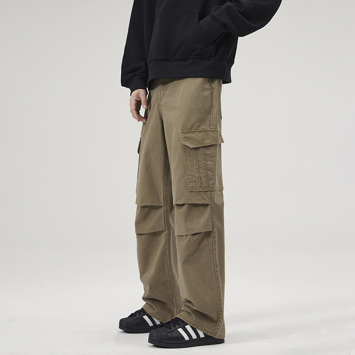 Men's Wide Cargo Pants in Palazzo Cut with Knee Panels and Patch Pockets Mune Fashion