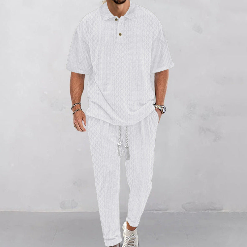 Men's knitted leisure set with polo collar and drawstring jogging pants Mune Fashion