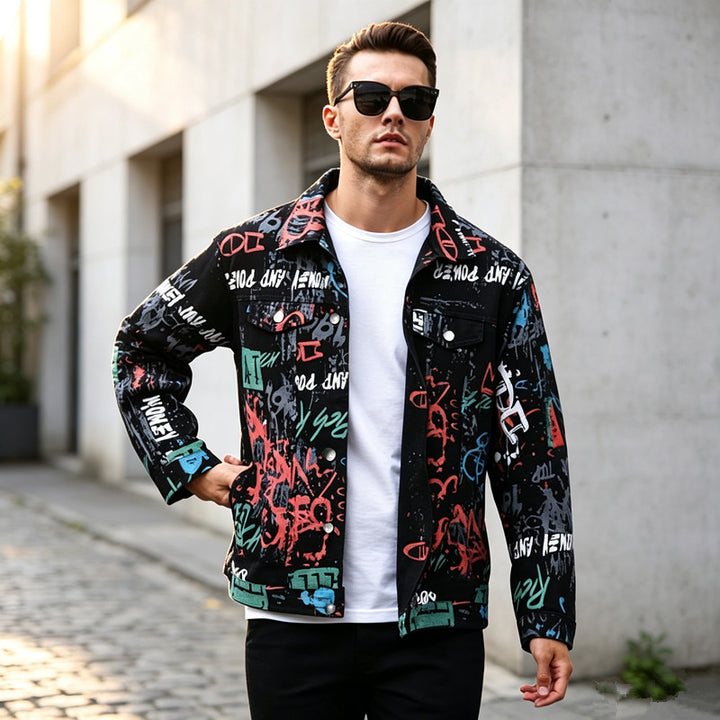 Men's Stylish Graffiti Denim Jacket Mune Fashion