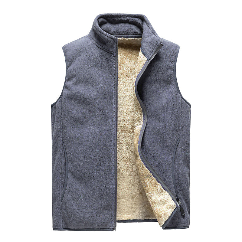 Men's Cozy Thermal Fleece Vest with Sherpa Lining, Stand-Up Collar and Zipper Closure
