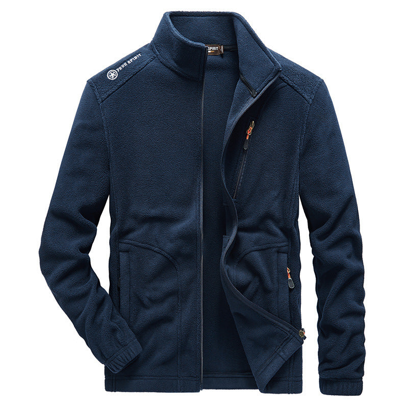 Men's micro fleece outdoor jacket with stand-up collar, full-length zipper, and zip pockets Mune Fashion