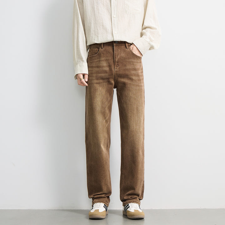 Men's Wide Relaxed-Straight Denim Jeans with Medium Rise and Soft Used Effects Mune Fashion