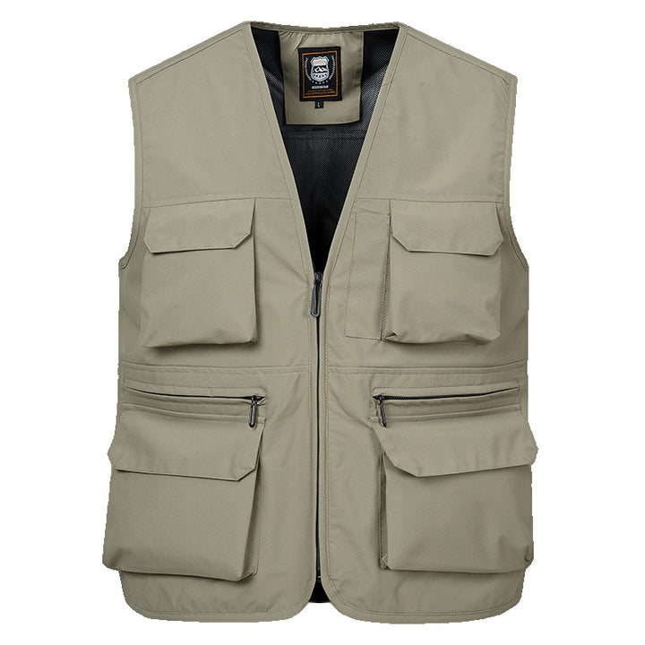 Men's multi-pocket utility vest with full-length zipper, breathable mesh lining, and large capacity flap and zipper pockets Mune Fashion
