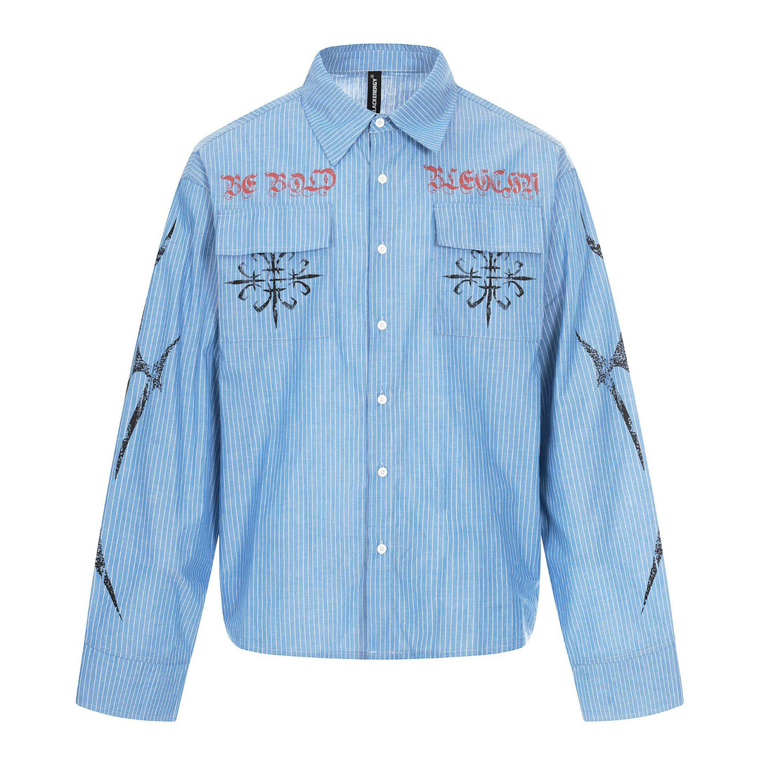 Unisex Oversize Shirt Jacket with Patch Chest Pockets and Decorative Print Details Mune Fashion