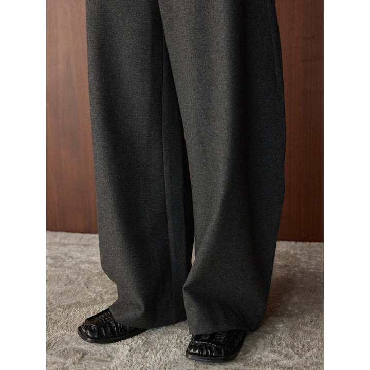 Women's high-waisted wool blend palazzo pants with wide leg and crease Mune Fashion