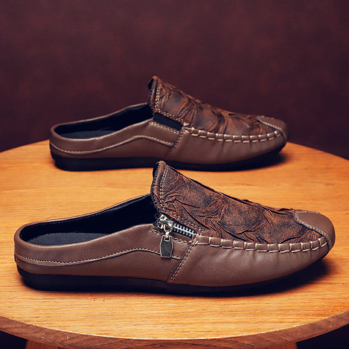 Men's leather moccasin slipper with side zipper and padded insole Mune Fashion