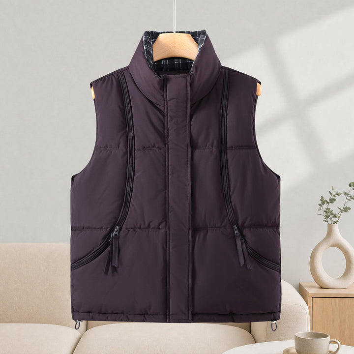 Women's Sleeveless Thermal Vest with High Stand Collar and Visible Vertical Zippers Mune Fashion