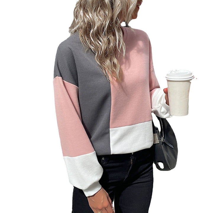 Women's Colorblock Waffle Knit Sweatshirt with Round Neck and Casual Fit Mune Fashion