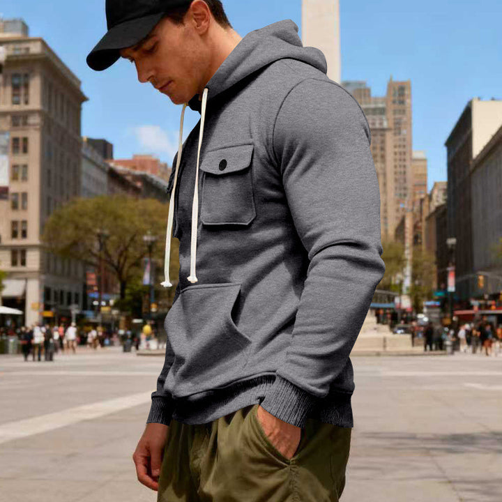 Men's hooded sweatshirt with chest flap pocket, kangaroo pocket & ribbed cuffs Mune Fashion