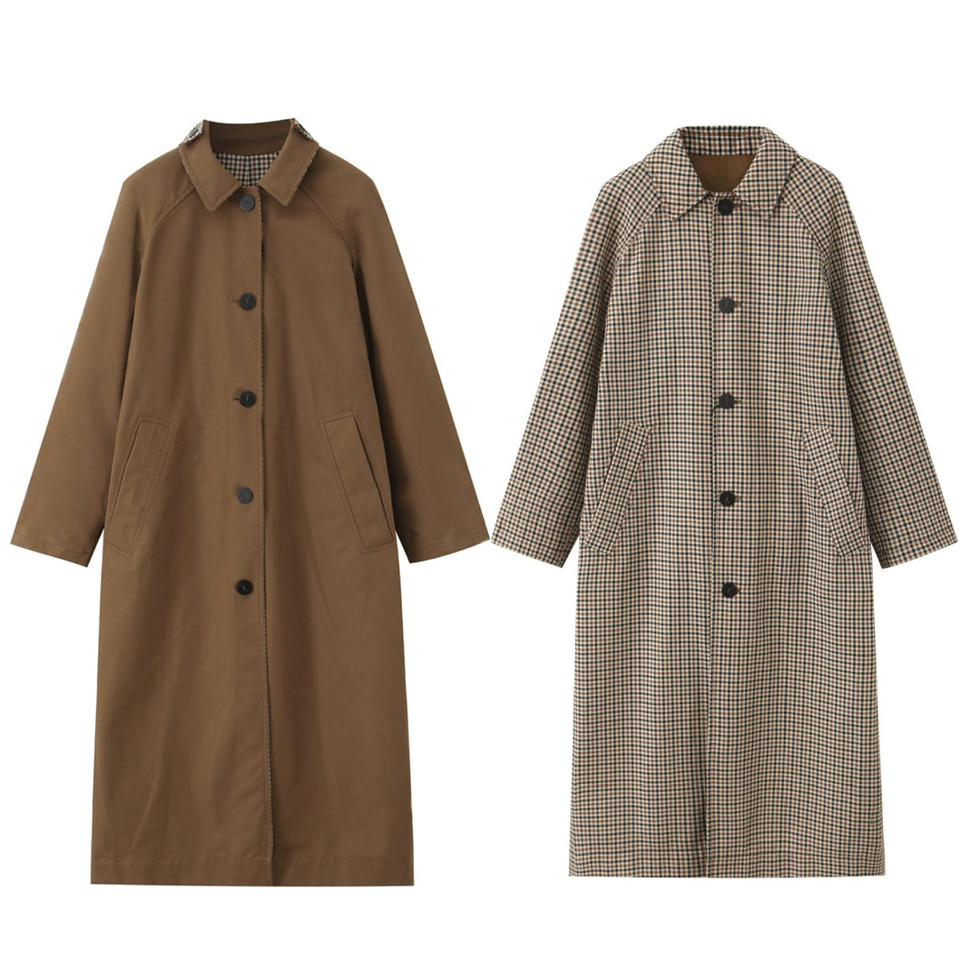 Women's longer minimalist trench coat with checked lining Mune Fashion